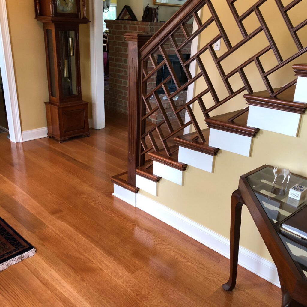 Custom wood flooring and railing