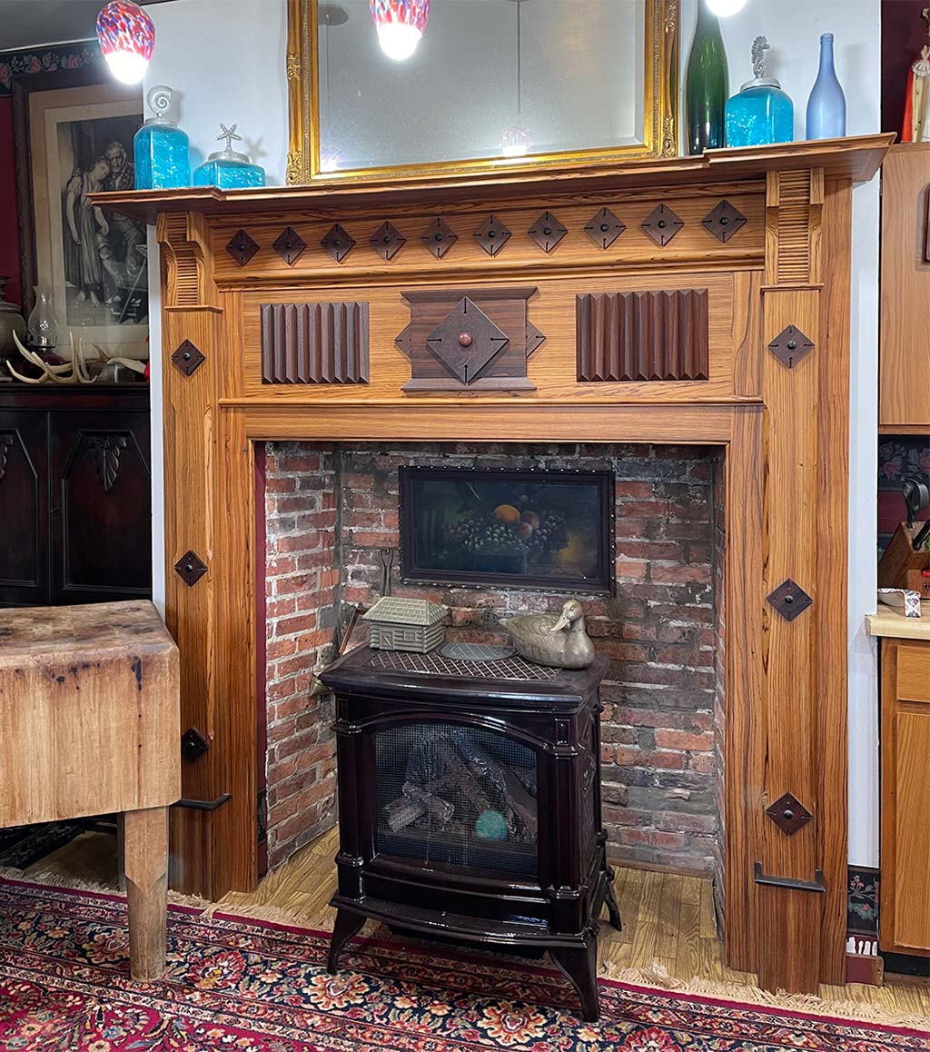 Villa de Sales kitchen fireplace mantel
